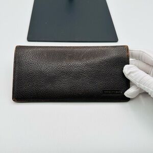 Burberry Long Pebbled Leather Bi Fold Wallet
